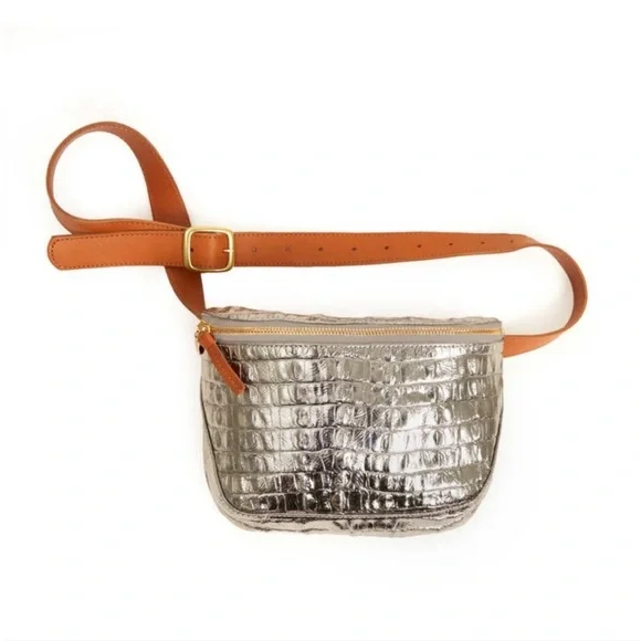 Clare V Metallic Silver Crossbody with Tan Accents - Picture 5 of 12